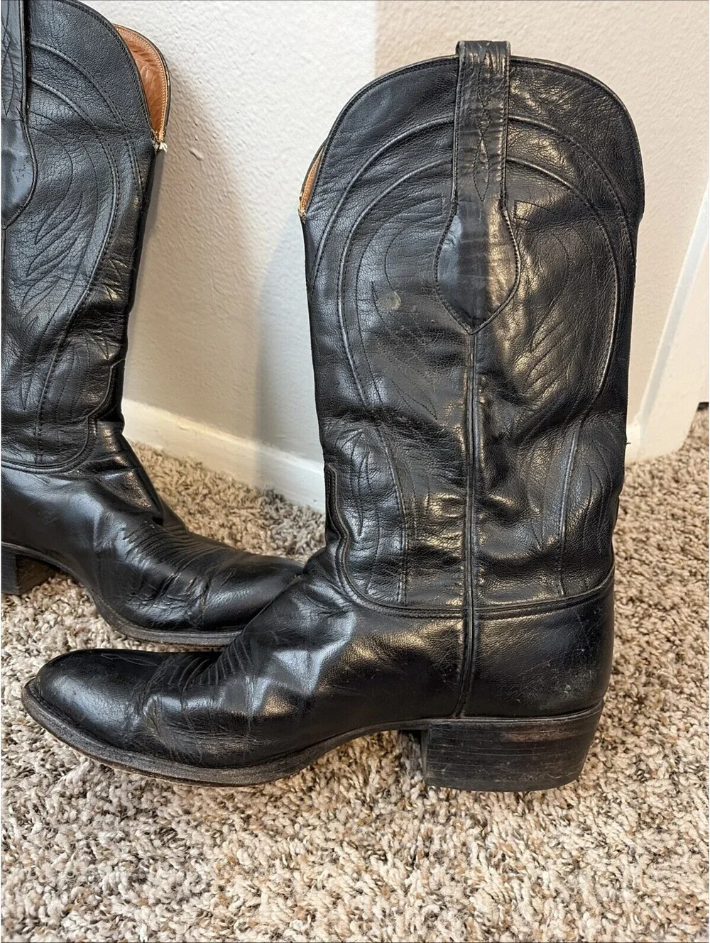 Lucchese Black Leather Western Cowboy Boots Men’s Size 11 E Made in USA 1883
